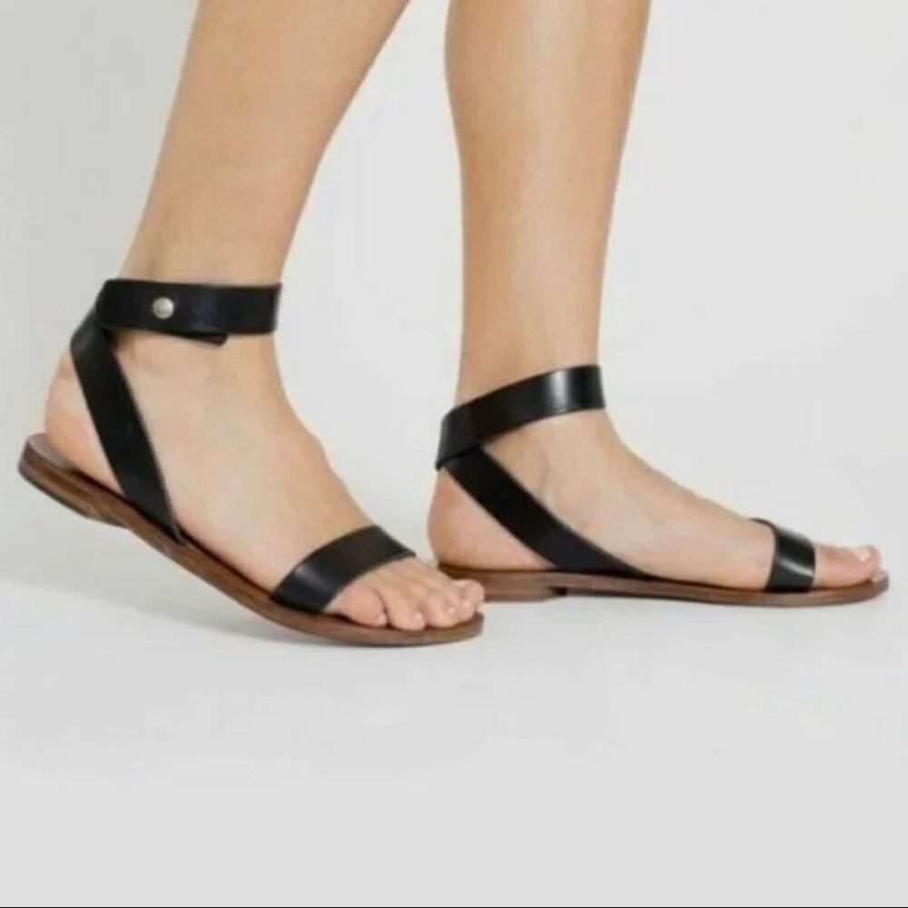 Everlane Black Leather Ankle Wrap Sandals size 6.5